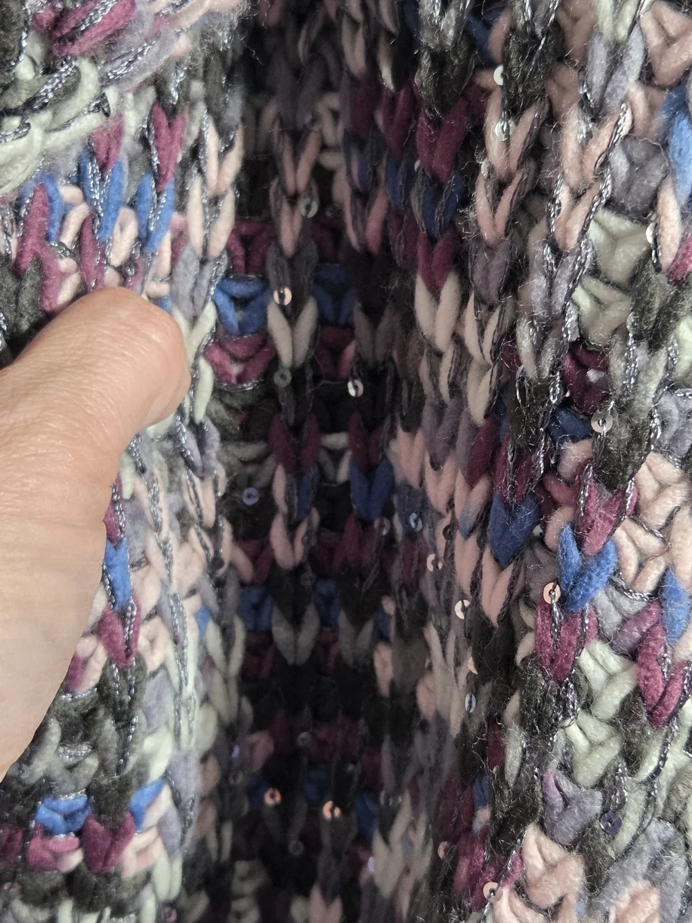 Multicolor Knit Wrap Scarf in Gray, Pink, Blue With SEQUIN accents